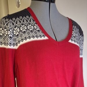 Tommy Hilfiger 100% Cotton Red/Navy,White V Neck Sweater Size XL